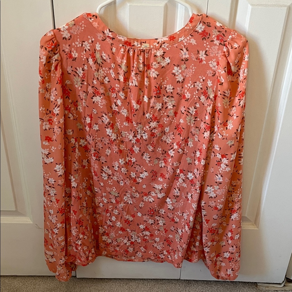 LOFT Women's Floral Coral Blouse - Picture 3 of 3